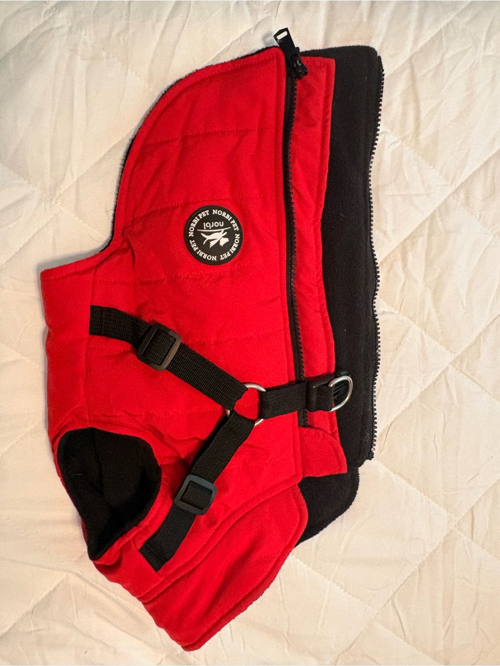 Red Insulated Dog Coat with Built-In Harness